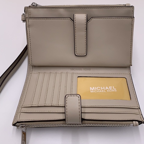 MICHAEL KORS LARGE DOUBLE ZIP WRISTLET WALLET LIGHT SAND/ WHITE MULTI CO… - Picture 6 of 15